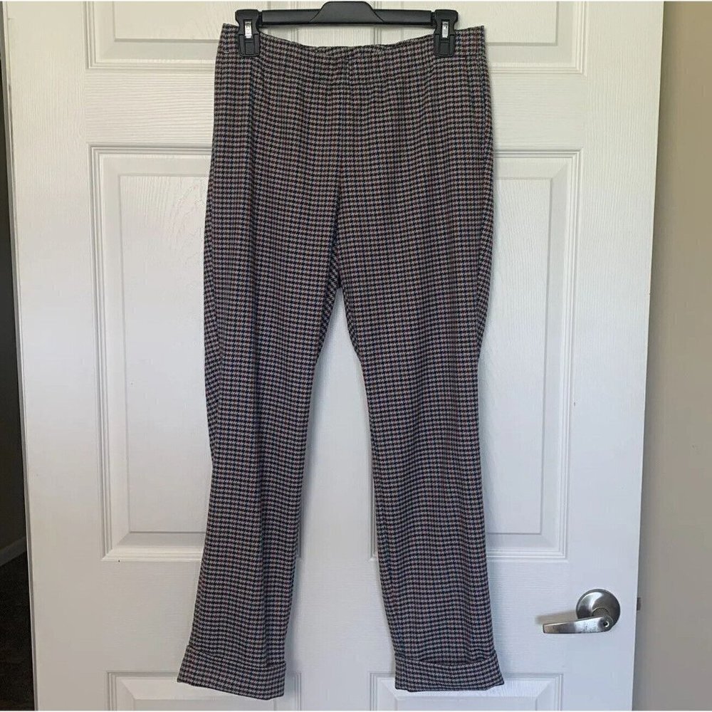 J.Jill Womens Size 8 Pull On Slim-Leg Pants Herringbone Multicolor Cuff Hem